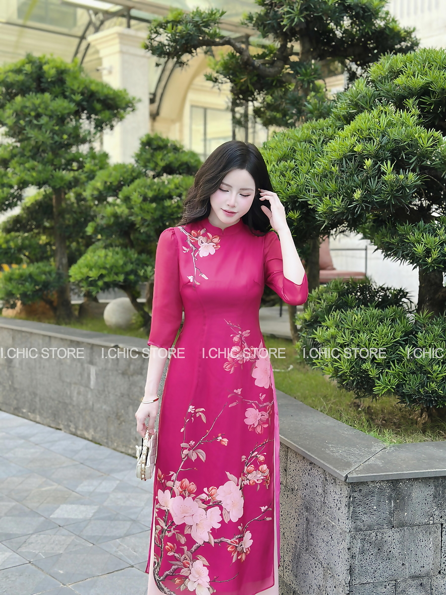  Áo Dài Như Mai Hồng Cẩm